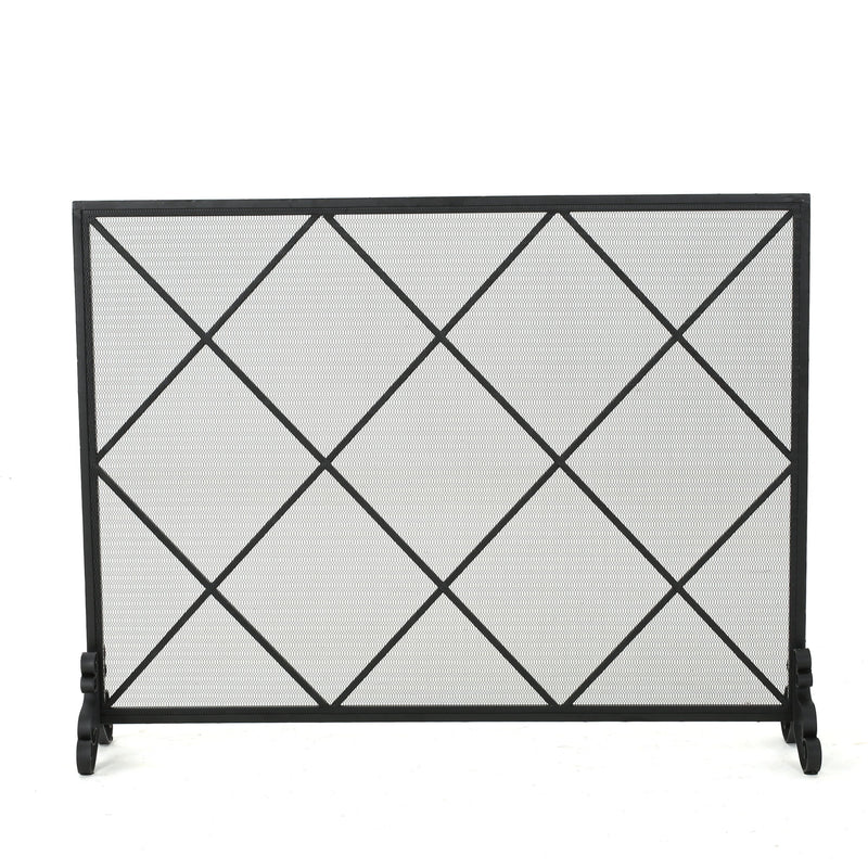 Minimalist Single Panel Iron Fireplace Screen With Diamond Design