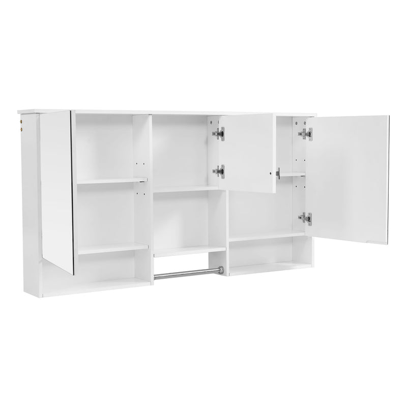 Wall-Mount 3-In-1 Mirror Cabinet With Adjustable Shelf, Soft-Closing Hinges, Rectangular Design - White