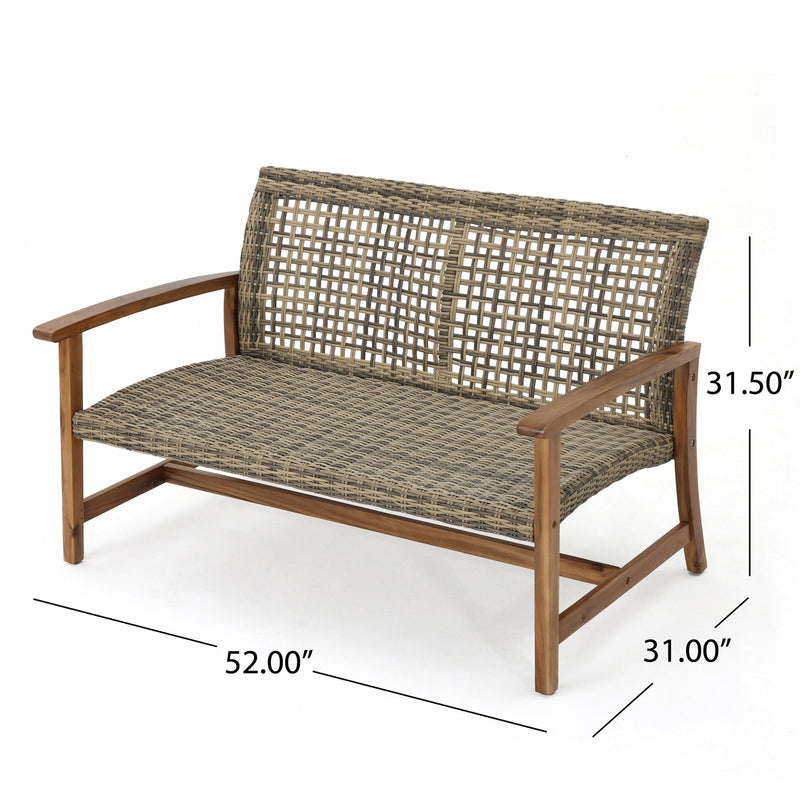 Outdoor Rattan Loveseat With Wooden Legs - Brown