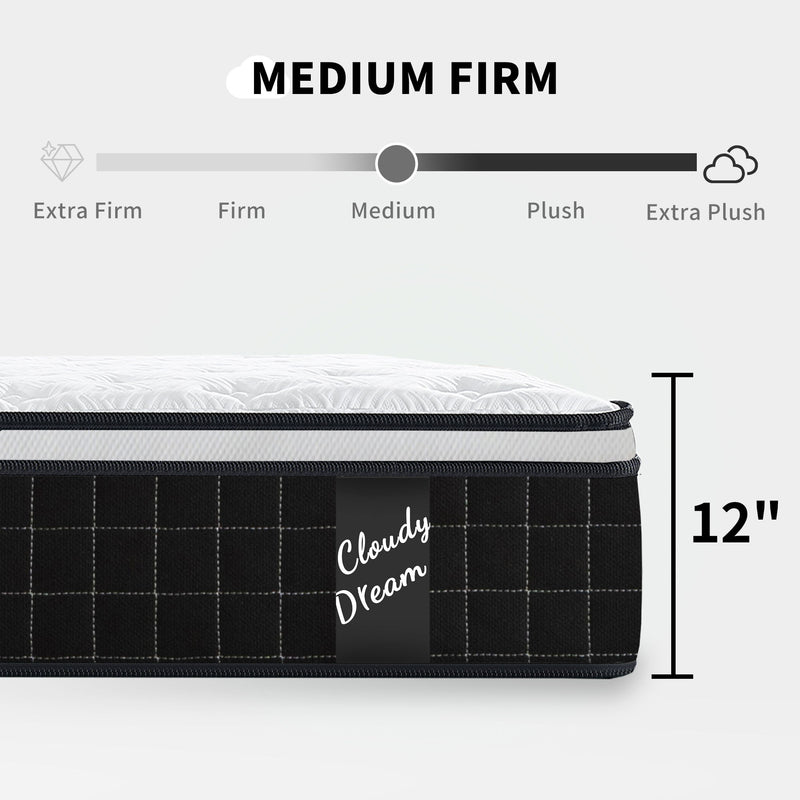 12" Hybrid Mattress With Individual Pocket Spring, Comortable Memory Foam