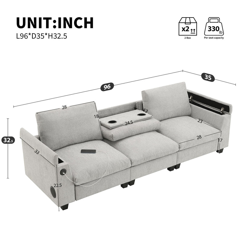 Sectional With Bluetooth Speaker Comfy Cloud Couch Set With Drop Down Table Cup Holders, USB Charger Storage Armrest Wide Seat Sofa