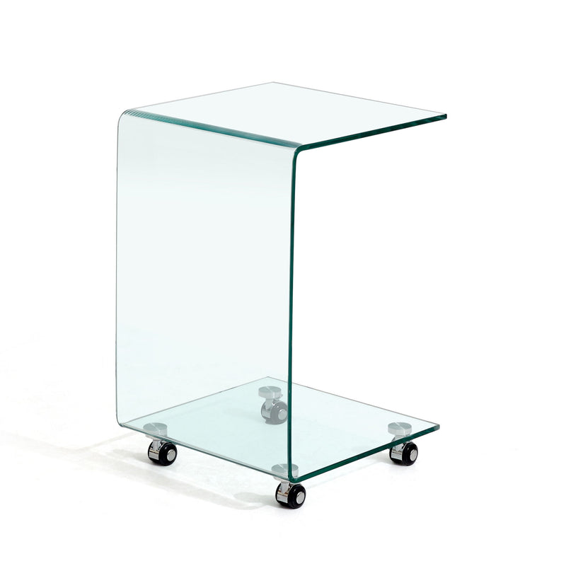 Tempered Clear Bent Glass Side Table End Table For Living Room, Small Sofa Table - Transparent