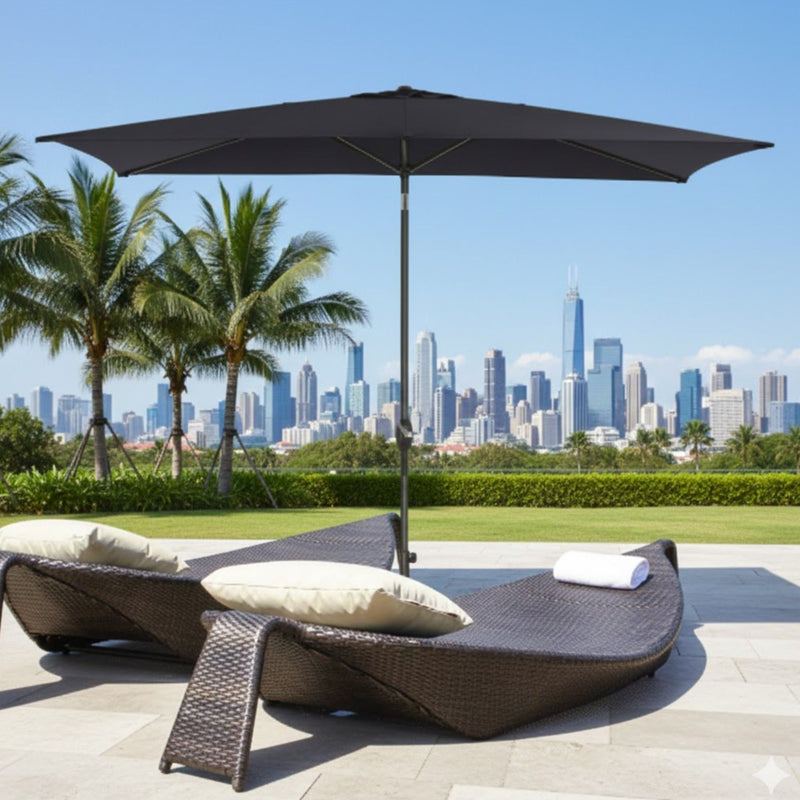 Rectangular Patio Umbrella With Crank Tilt, Polyester UV-Resistant Canopy