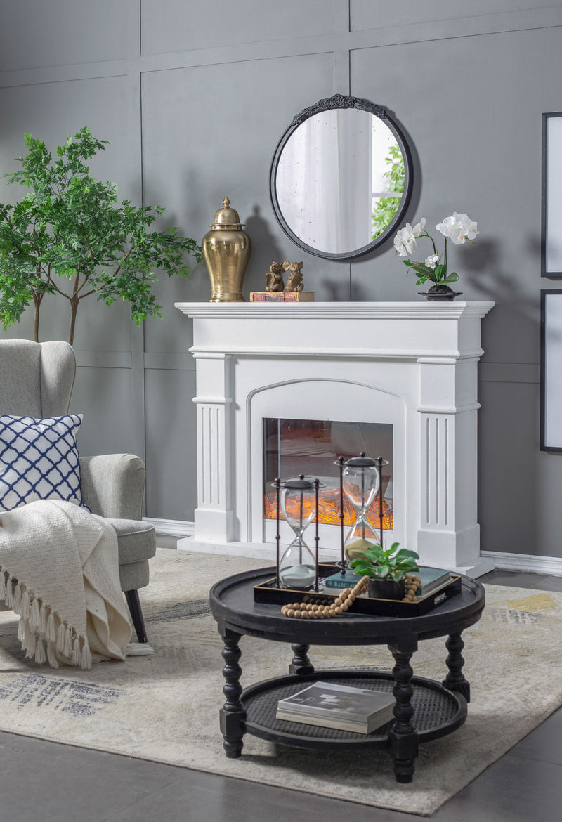 Round Hand Carved Rose Antique Mirror Frame, Wall Mirror For Live Space