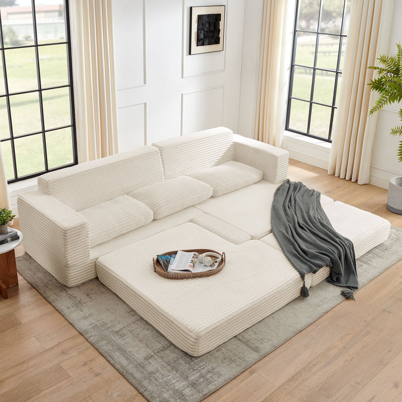 Modern Minimalist L Shape Modular Sectional Sofa, Corduroy Couch
