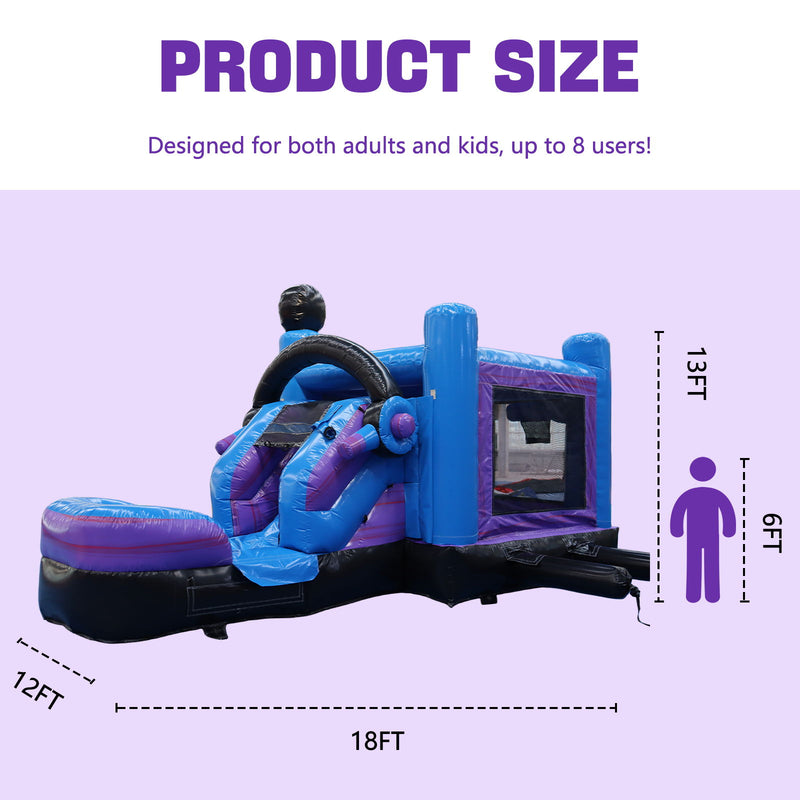 18Ft X 12Ft Game Zone Arcade Inflatable Bounce House Water Slide Combo For Kids, 2 In 1 Wet & Dry Backyard Water Slide With Blower, Outdoor - Purple