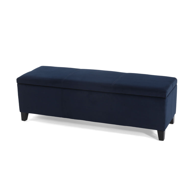 Velvet Storage Bench, Upholstered End Of Bed, Storage Ottoman Benches, Fabric Ottoman Bench With Large Storage Space For Living Room Entryway Bedroom - Dark Blue