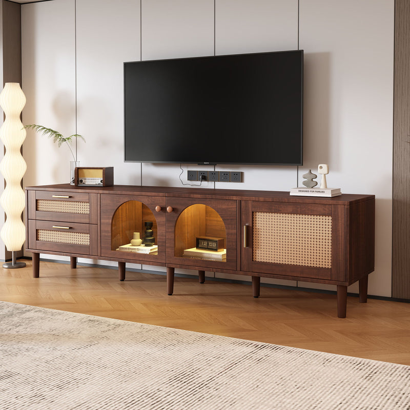 TV Stand With 3 Cabinets & 2 Drawers, LED Light Media Console For TVs Up To 80" - Dark Brown
