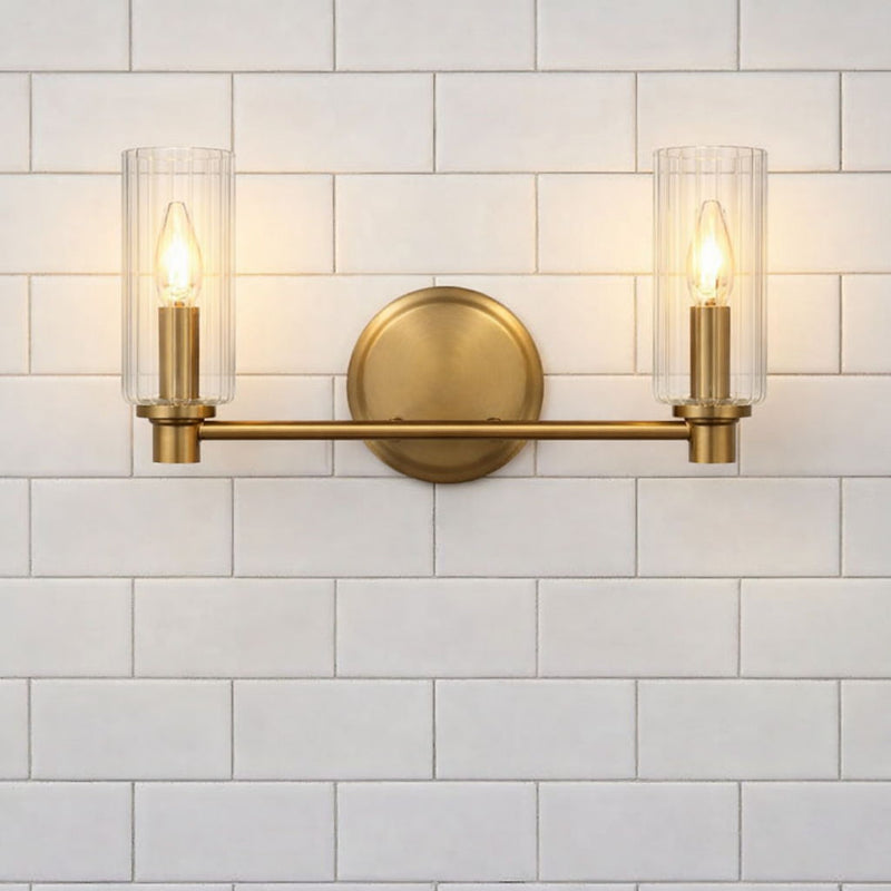 Regal - Double Light Vanity With Clear Ribbed Satin - Antique Brass / Clear