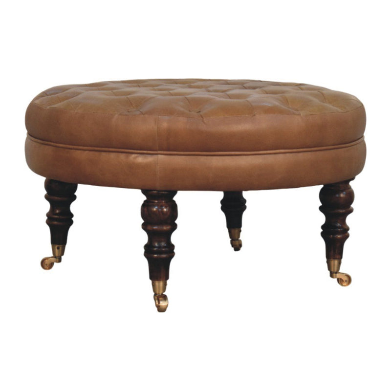 Buffalo - Round Ottoman With Castor Legs - Brown
