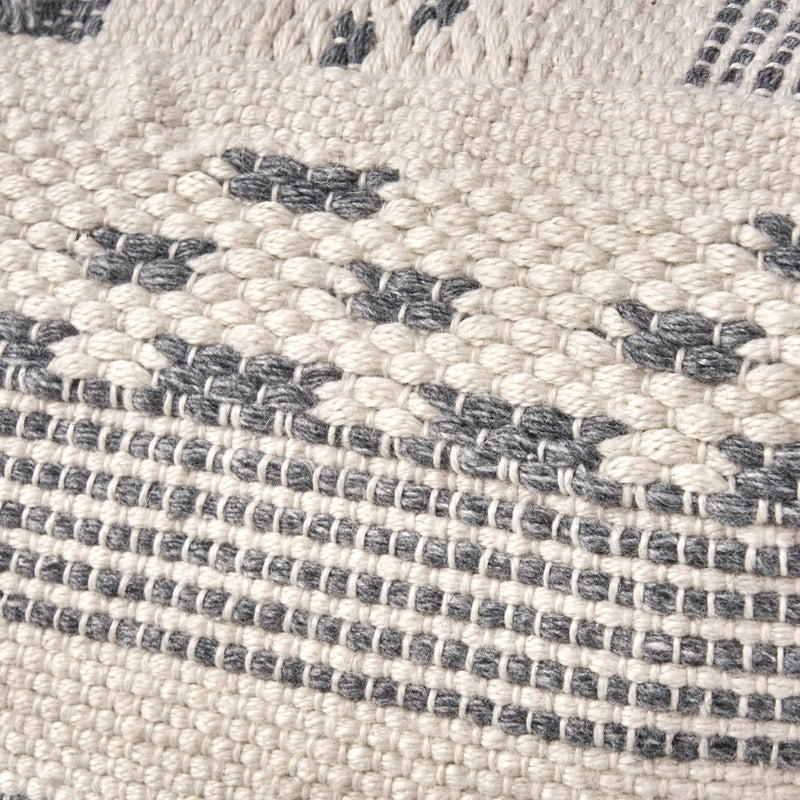 Karim - Faux Yarn Large Pouf, Durable - Ivory / Gray