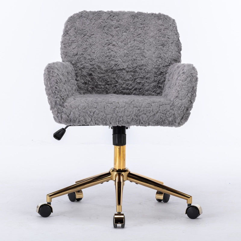 Office Chair, Artificial Rabbit Hair Home Office Chair With Metal Base, Adjustable Desk Chair Swivel Office Chair, Vanity Chair