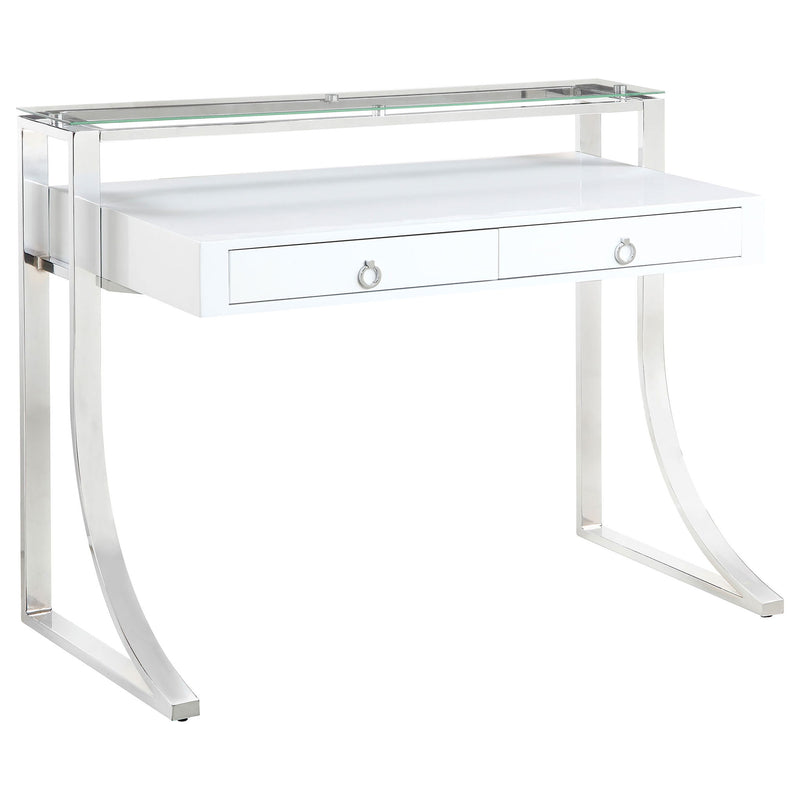 Serrano - 2 Drawer Writing Desk With Polished And Tempered Glass Hutch - Glossy White
