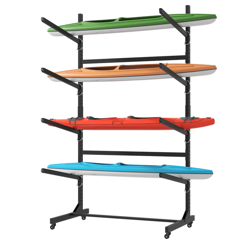 Freestanding Kayak Storage Rack With Lockable Wheels For Kayak, Canoe, Sup & Surfboard