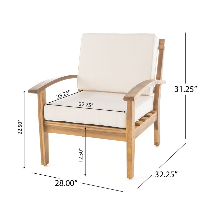 Outdoor Club Chair With Cushion And Acacia Wood Frame - Teak