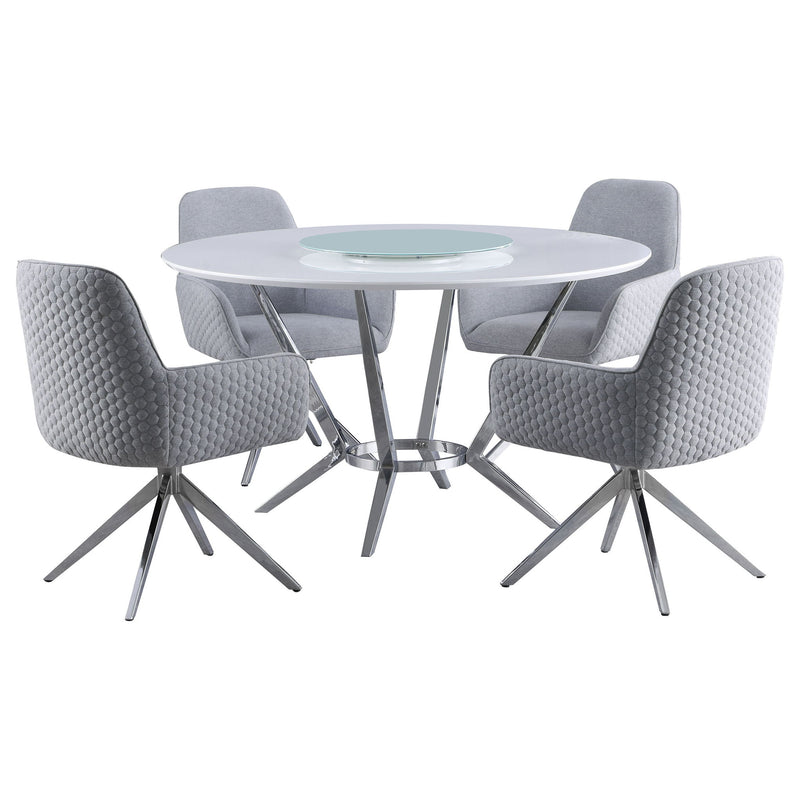 Anchor - 5 Piece Round Dining Table Set With Swivel Chairs - Gloss White