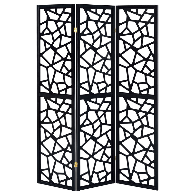 3 Panel Folding Screen With Mosaic Cutout Design - Black