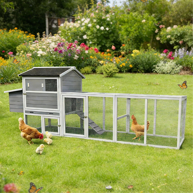 Chicken Coop With Run And Nesting Box, Large Outdoor Hen House For Backyard
