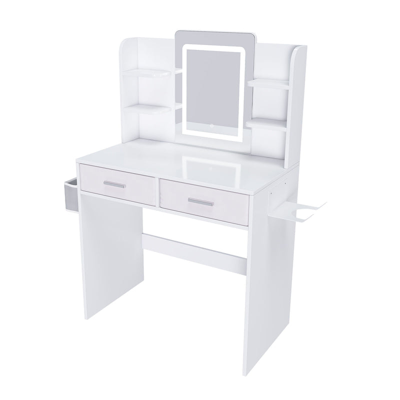 Elegant LED Mirror Vanity Dressing Table With Adjustable Lights, Drawers & Storage - White