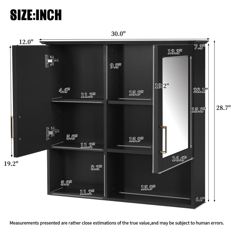 2 In 1 Wall-Mounted Mirror Cabinet With Adjustable Shelves, Soft-Close Doors, High-Definition Mirror & Storage