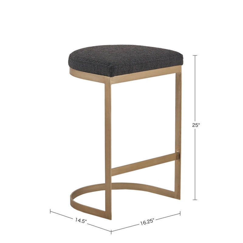 Counter Stool With Upholstered Seat, Metal Base - Charcoal / Antique Gold