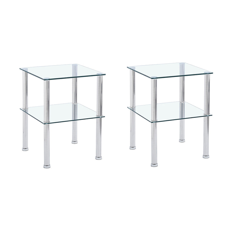 Modern 2 Piece Side Table With Storage Shelf, Tempered Glass, Space Saving Design - Clear