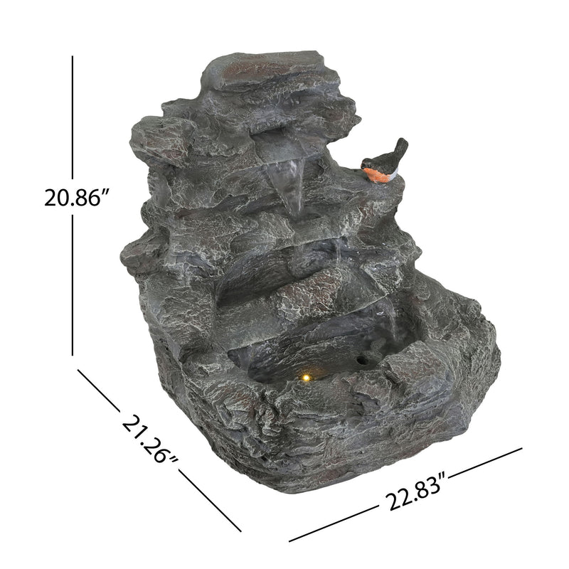 Concrete Rock Waterfall Fountain With LED Lights, Outdoor Garden Decor