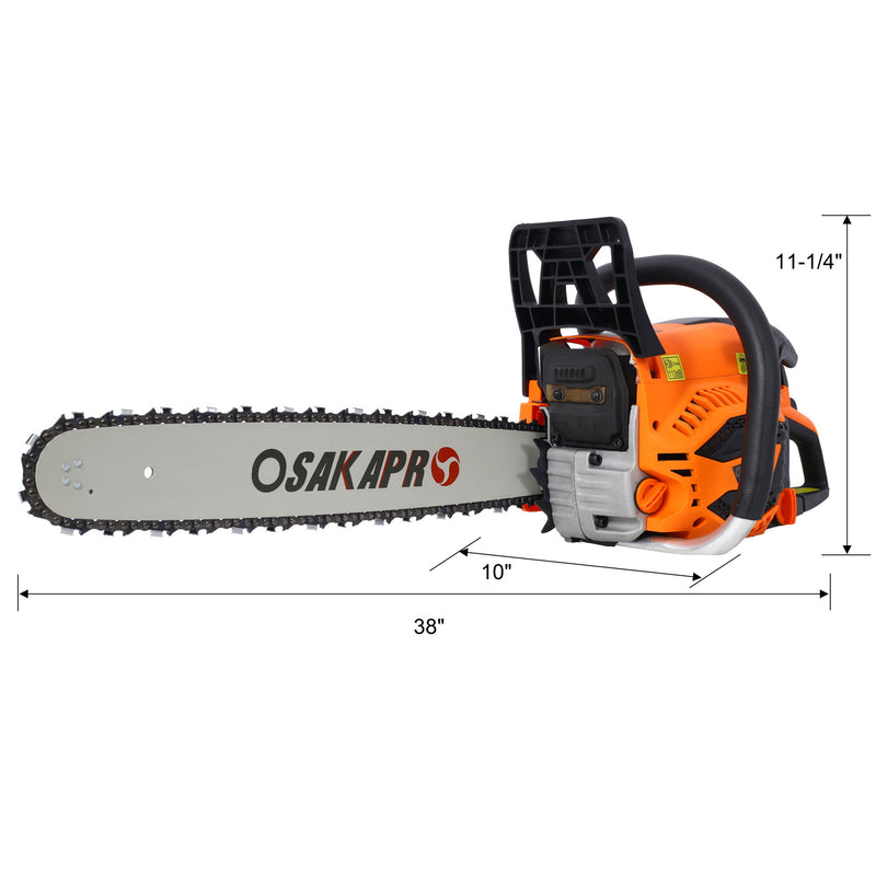 62Cc Gas Powered Chainsaw 22" 2 Cycle Petrol Handheld Chain Saw Epa Compliant For Wood Cutting Aluminium - Orange