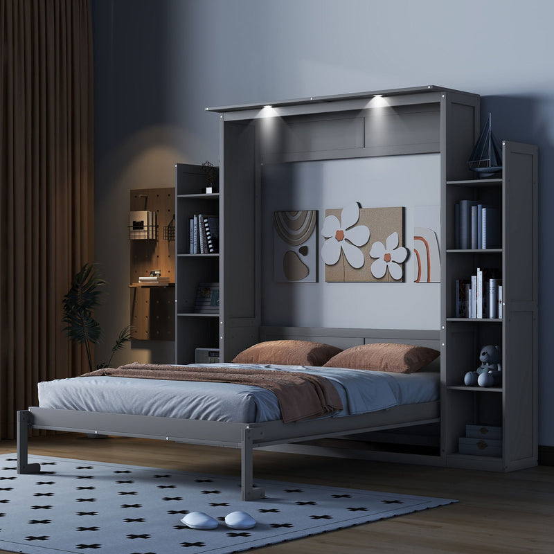 Wall Murphy Bed With Shelves And LED Lights