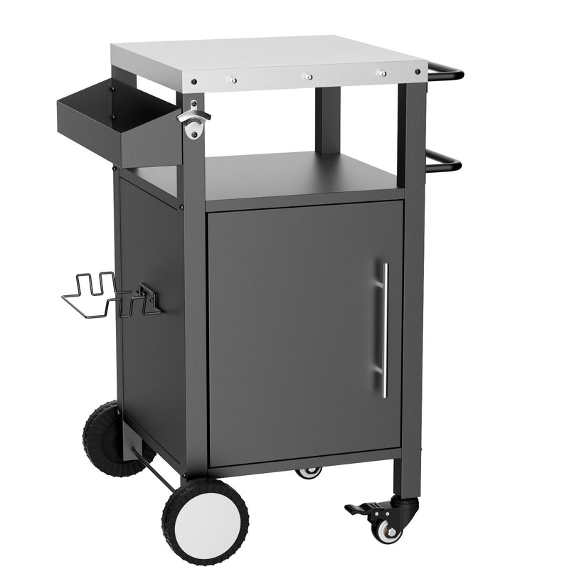 Outdoor Grill Cart With Storage, Rolling Bar Cart With Hooks And Spice Rack Stainless Steel