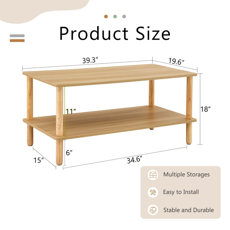 Modern 2 Tier Coffee Table With Open Storage Shelf For Living Room