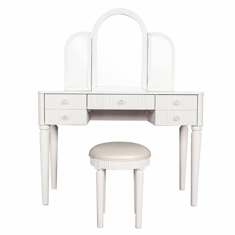 Mirrored Makeup Vanity Table Set With Adjustable Lighting And Storage