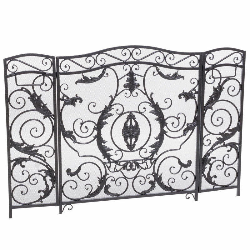 Mariella - Traditional Floral Iron Fireplace Screen With Ornate Design