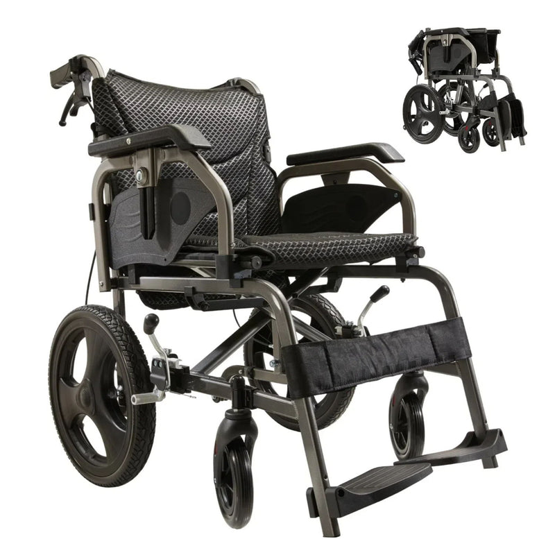 Lightweight Foldable Transport Wheelchair For Adults, Square Tube Design