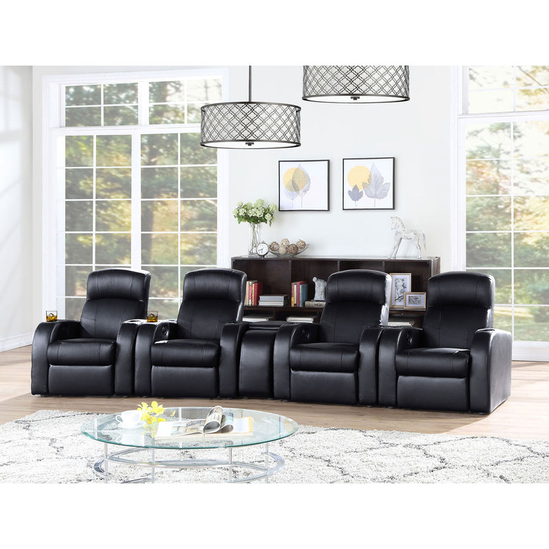 Greenfield - 4 Seater Home Theater With Wedge Console Recliners With Built In Storage And Cup Holders - Black