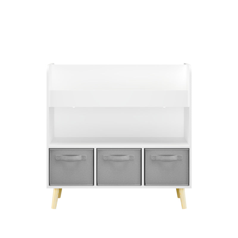 Bookshelf With 3 Bins, Storage Shelf For Toys And Books - White