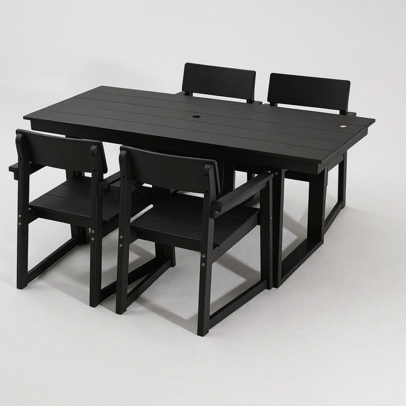 5 Piece Outdoor Dining Set, Table With Umbrella Hole And 4 Armrest Chairs