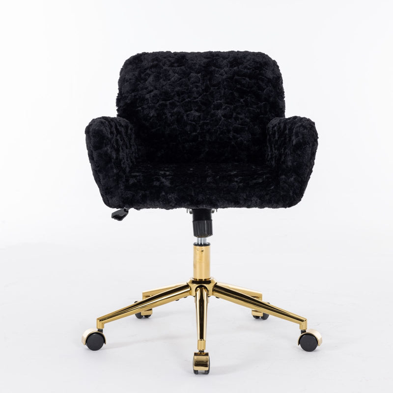 Office Chair, Artificial Rabbit Hair Home Office Chair With Metal Base, Adjustable Desk Chair Swivel Office Chair, Vanity Chair