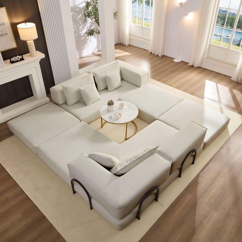 Modular L Shaped Floor Living Room Sofa Set With 6 Pillows