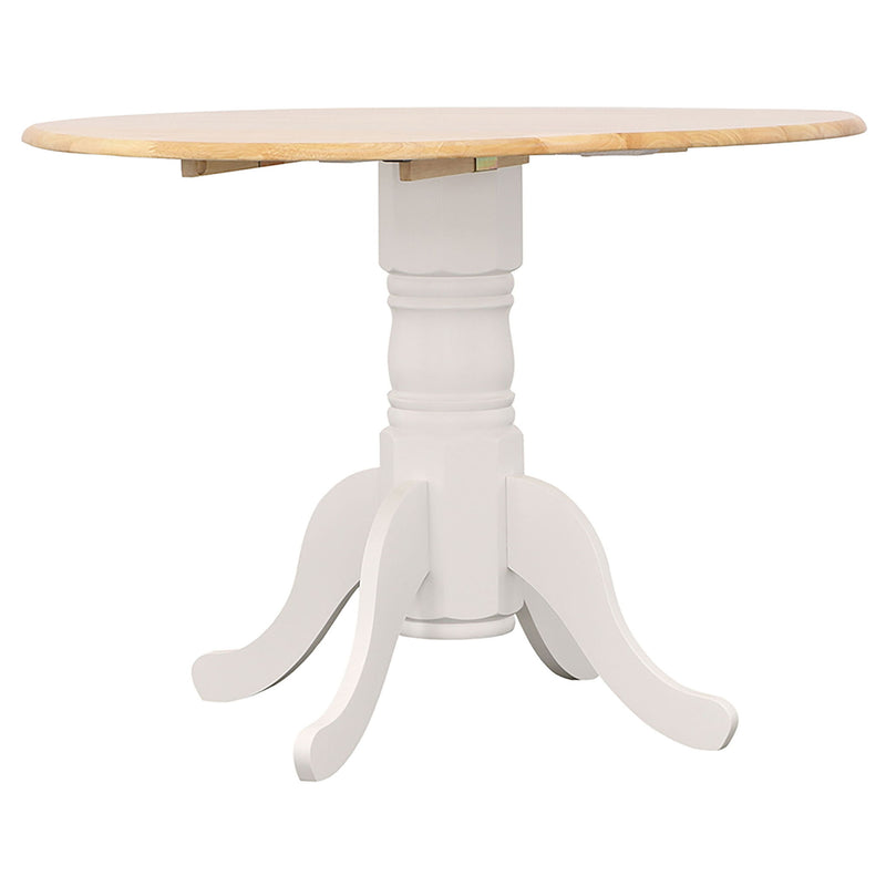 Round Dining Table With Drop Leaf Pedestal Base, Expandable Top - Natural