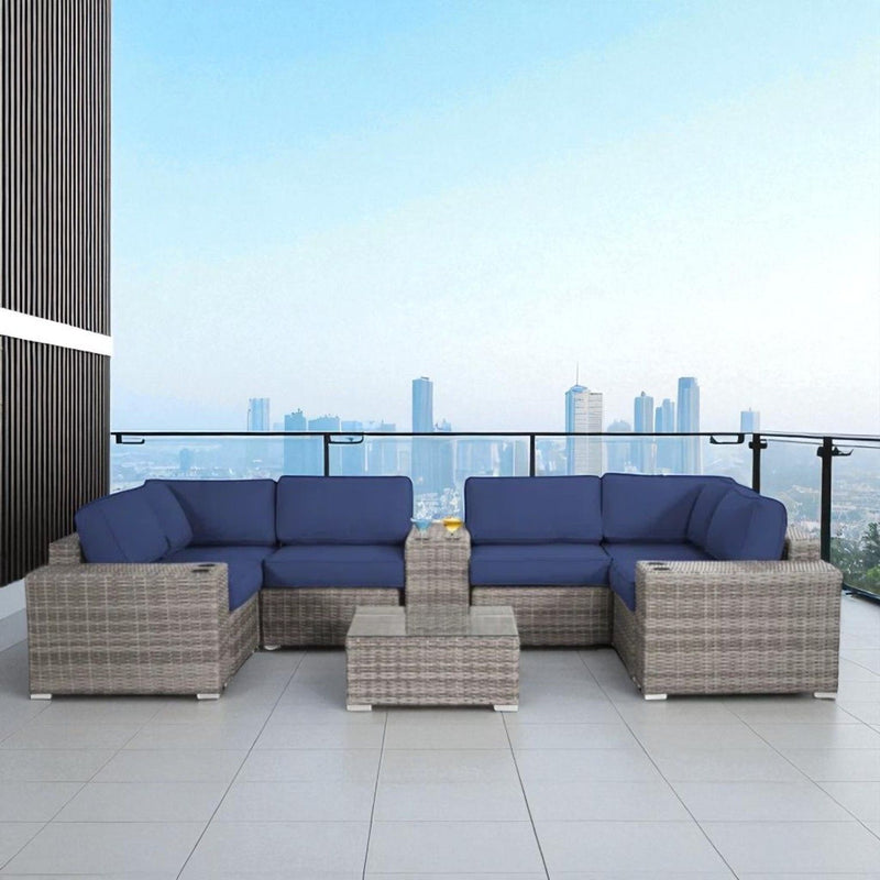 Modern Patio Rattan Sectional Set With Cushions