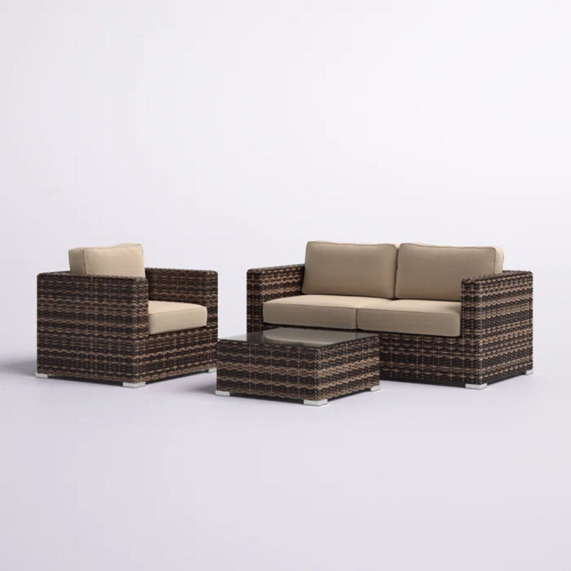 Modern Style Hdpe Wicker Seating Group With Cushions For 3 People In Brown Finish