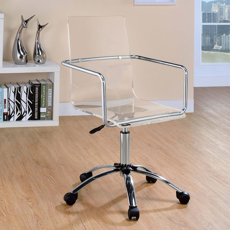 Clear Office Chair With Caster Wheels Futuristic Design, Adjustable Height - Clear