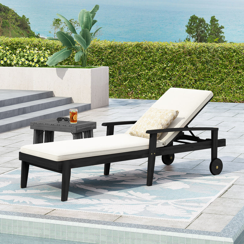 Jason - Black Chaise Lounge Adjustable Acacia Wood Outdoor Furniture