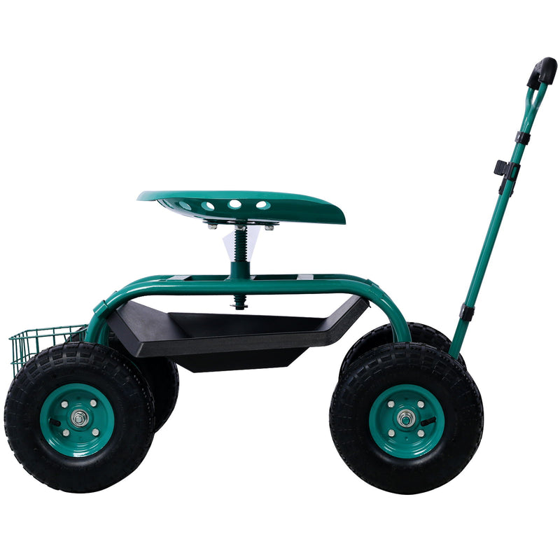 Rolling Garden Scooter Cart Seat With Wheels, 360 Swivel Seat, Tool Tray