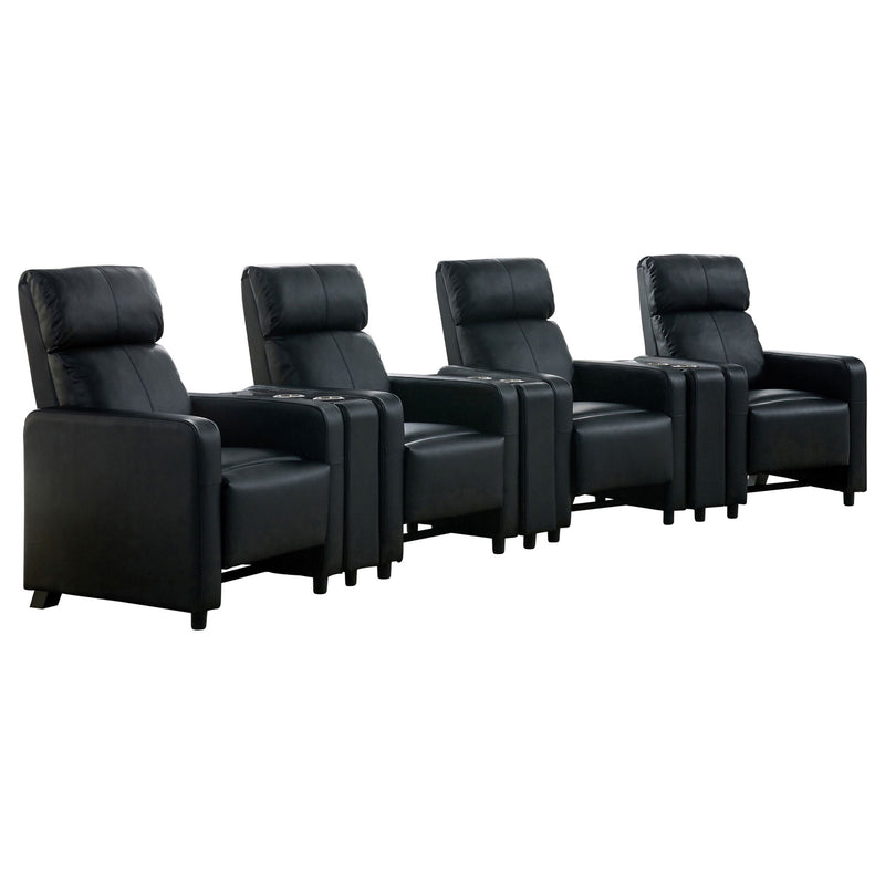 Warren - 4 Seater Home Theater With 3 Wedge Consoles - Black