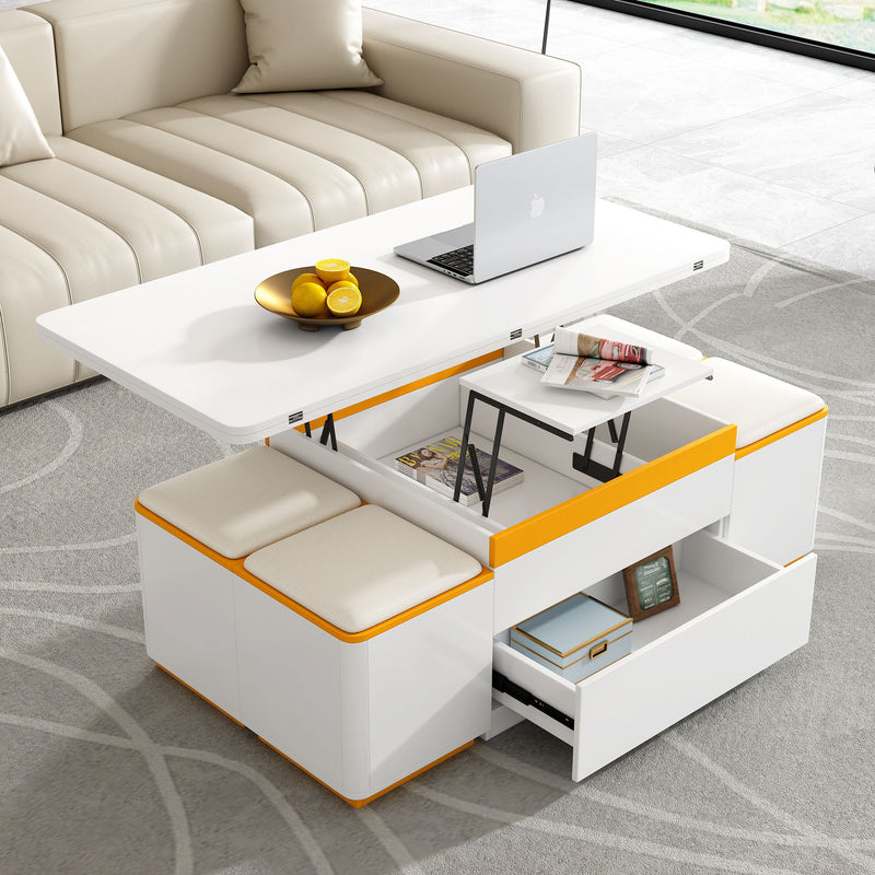 Lift Top Coffee Table With 4 Storage Stools