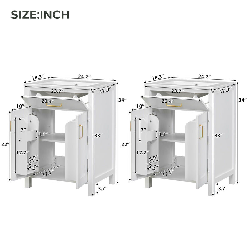 Modern Bathroom Vanity With Ceramic Sink, Soft-Close Doors, Flip Drawer, U-Shaped Shelves, Elegant Storage Solution