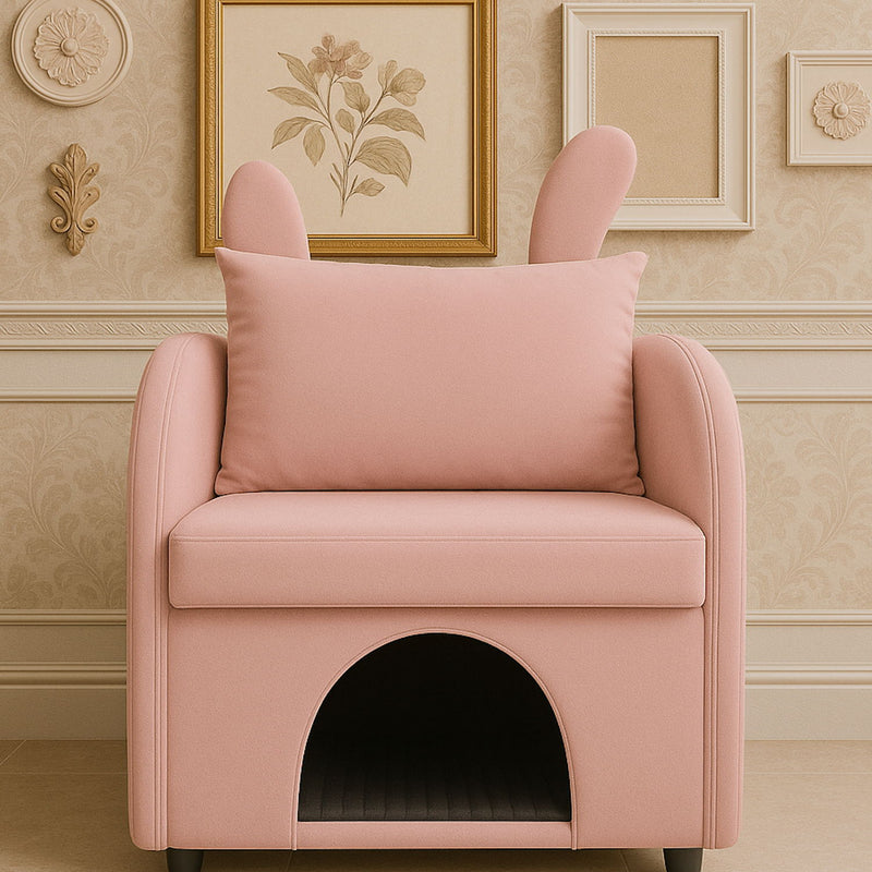 Bunny Ear Pet Friendly Armchair With Hidden Pet House With Storage Pocket For Bedroom & Living Room - Pink