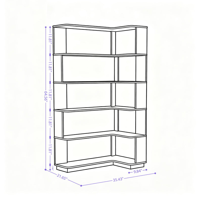 Freestanding Corner Bookshelf For Living Room - Dark Brown